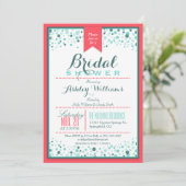 Elegant Coral Pink; Aqua Confetti Vrijgezellenfees Kaart (Staand voorkant)