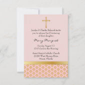 Elegant Coral Pink Baby Christening Uitnodiging (Voorkant)