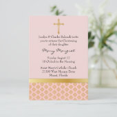 Elegant Coral Pink Baby Christening Uitnodiging (Staand voorkant)