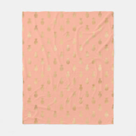 Elegant Coral Pink en Gold Pineapple Pattern Fleece Deken