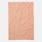 Elegant Coral Pink en Gold Pineapple Pattern Theedoek (Verticaal)