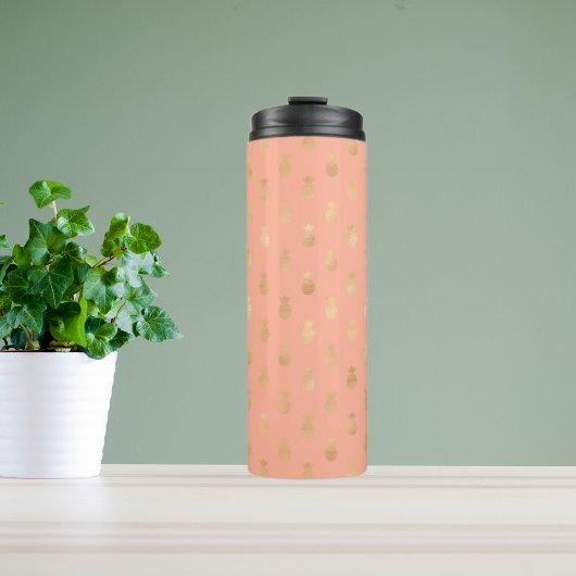 Elegant Coral Pink en Gold Pineapple Pattern Thermosbeker