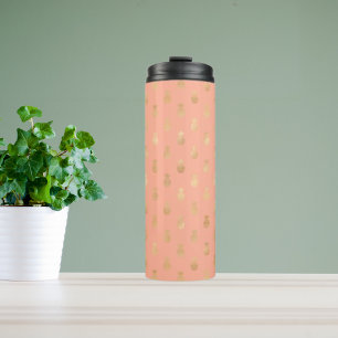 Elegant Coral Pink en Gold Pineapple Pattern Thermosbeker