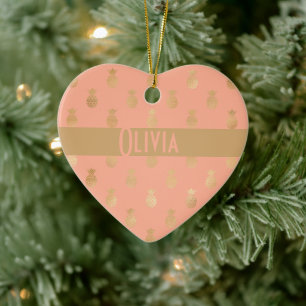 Elegant Coral Pink en Gold Pineapples Keramisch Ornament