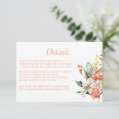 Elegant Coral Pink Floral Wedding Details Kaart (Staand voorkant)