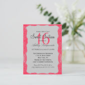 Elegant Coral Pink Lace Border & Slate Grey Kaart (Staand voorkant)