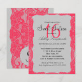 Elegant Coral Pink Lace Border & Slate Grey Kaart (Voorkant / Achterkant)