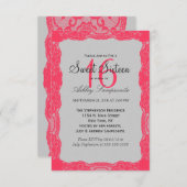 Elegant Coral Pink Lace Border & Slate Grey Kaart (Voorkant / Achterkant)