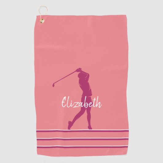 Elegant Coral Pink Magenta Golfer  Golfhanddoek (Voorkant)