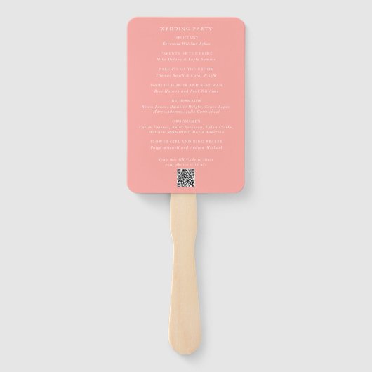Elegant Coral Pink Modern huwelijksprogramma Handwaaier (Achterkant)
