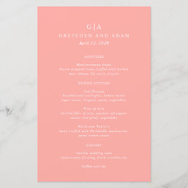 Elegant Coral Pink Modern Wedding Menu