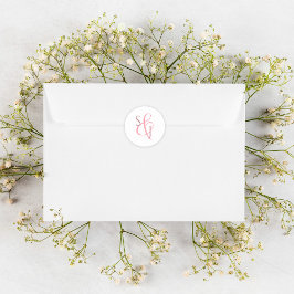 Elegant Coral Pink Monogram Wedding Envelope Seal Ronde Sticker
