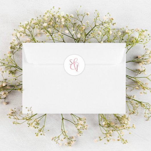 Elegant Coral Pink Monogram Wedding Envelope Seal Ronde Sticker