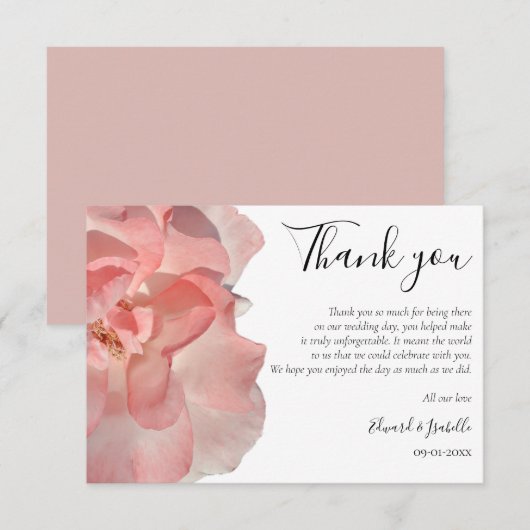 Elegant Coral Pink Rose Floral Wedding Bedankkaart (Voorkant / Achterkant)
