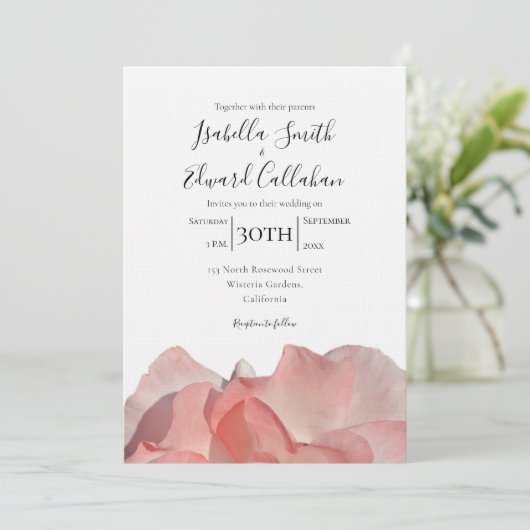 Elegant Coral Pink Rose Floral Wedding Kaart (Staand voorkant)
