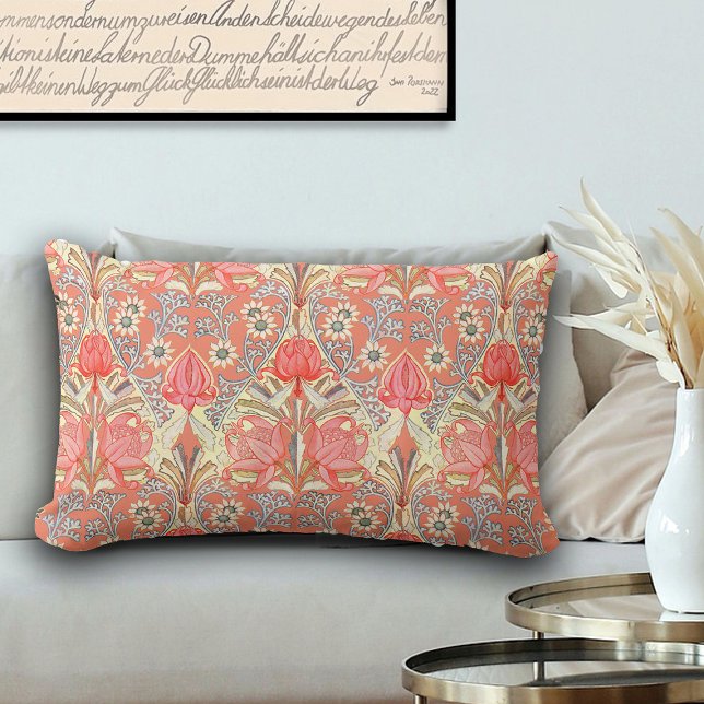 Elegant  Coral Red Flowers Patroon Kussen (Creator heeft geüpload)