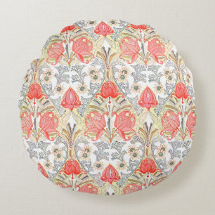 Elegant Coral Red Flowers Patroon Rond Kussen