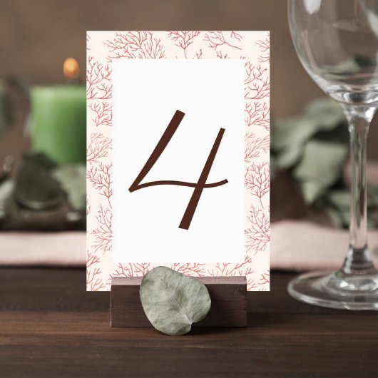 Elegant Coral Reef Wedding Table Number Card Kaart