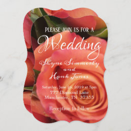 Elegant Coral Roos Wedding Invitation Kaart