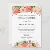 Elegant Coral Roses Floral Wedding Kaart (Voorkant)