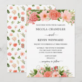 Elegant Coral Roses Floral Wedding Kaart (Voorkant / Achterkant)