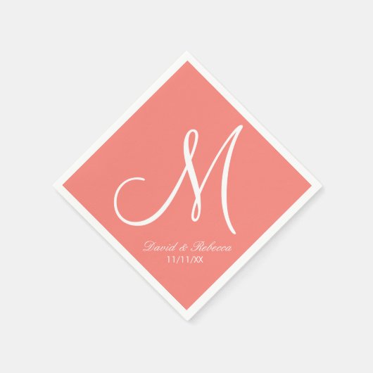 Elegant Coral Roze en Wit Monogram Servetten (Hoek)