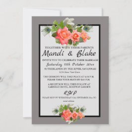 Elegant Coral Rozen & Gray Wedding Invitation Kaart