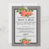 Elegant Coral Rozen & Gray Wedding Invitation Kaart (Voorkant)