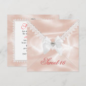 Elegant Coral Satin Let op 16 Birthday Party Kaart (Voorkant / Achterkant)