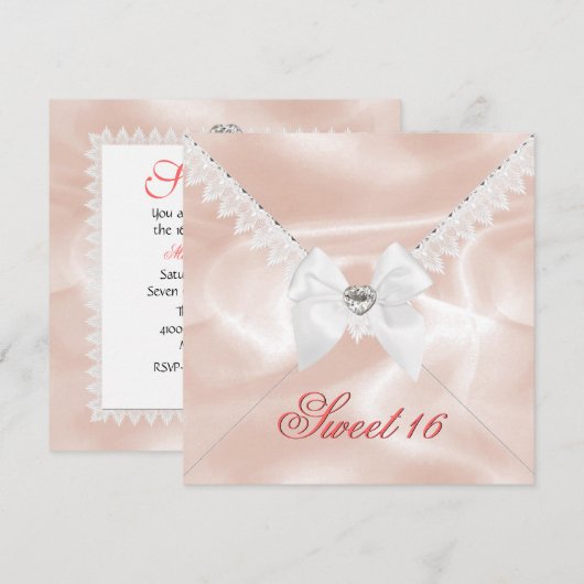 Elegant Coral Satin Let op 16 Birthday Party Kaart (Voorkant / Achterkant)