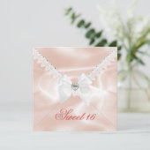 Elegant Coral Satin Let op 16 Birthday Party Kaart (Staand voorkant)