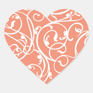 Elegant Coral  Scroll Damask Patroon Hart Sticker