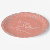 Elegant Coral Silver Glitter White Wedding Papieren Bordje (Gekanteld)