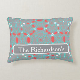 Elegant Coral Turquoise Grey Geometric Pattern Accent Kussen
