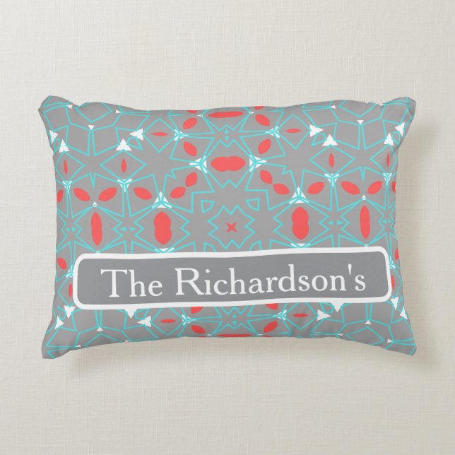 Elegant Coral Turquoise Grey Geometric Pattern  Accent Kussen (Voorkant)