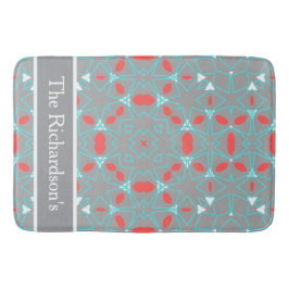 Elegant Coral Turquoise Grey Geometric Pattern Badmat