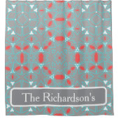 Elegant Coral Turquoise Grey Geometric Pattern  Douchegordijn (Voorkant)