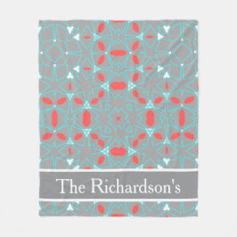 Elegant Coral Turquoise Grey Geometric Pattern Fleece Deken