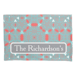Elegant Coral Turquoise Grey Geometric Pattern Kussensloop