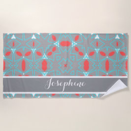 Elegant Coral Turquoise Grey Geometric Pattern Strandlaken