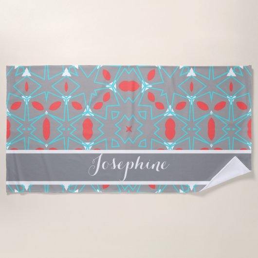 Elegant Coral Turquoise Grey Geometric Pattern  Strandlaken (Voorkant)