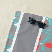 Elegant Coral Turquoise Grey Geometric Pattern  Strandlaken (In situ)