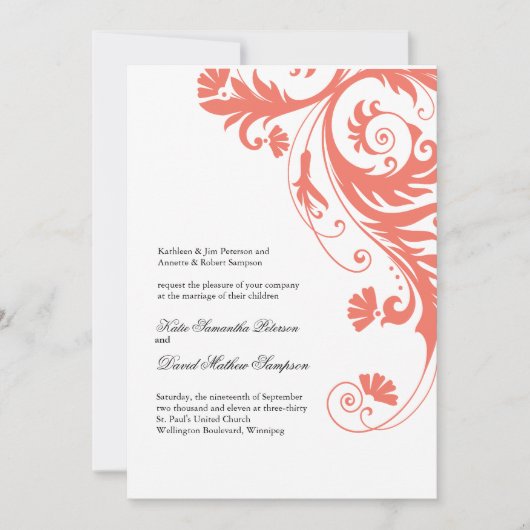 Elegant Coral Wedding Invitations Kaart (Voorkant)