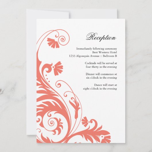 Elegant Coral Wedding Invitations Kaart (Achterkant)