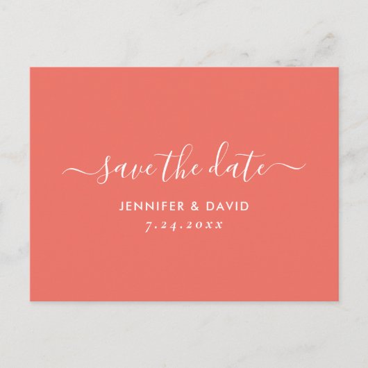 Elegant Coral Wedding Save the Date Aankondigingskaart (Voorkant)