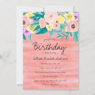 Elegant Coral Yellow Floral Waterverf Birthday Kaart
