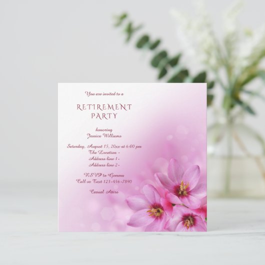 Elegant Corner Flowers, Bokeh Retirement Party Kaart (Staand voorkant)