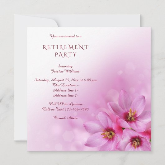 Elegant Corner Flowers, Bokeh Retirement Party Kaart (Voorkant)