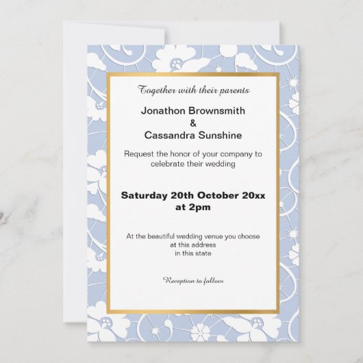 ELEGANT  CORNFLOWER BLUE LACE WEDING KAART (Voorkant)