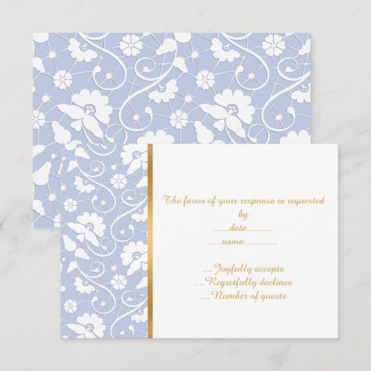 ELEGANT CORNFLOWER BLUE WHITE LACE CUSTOM RSVP 2 KAARTJE (Voorkant / Achterkant)